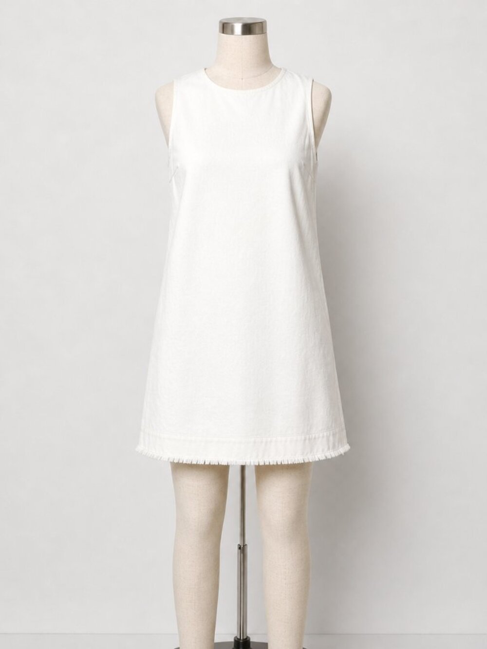 J.Crew Cream Sleeveless Pullover Mini Dress Frayed Hem Shift - Picture 2 of 8